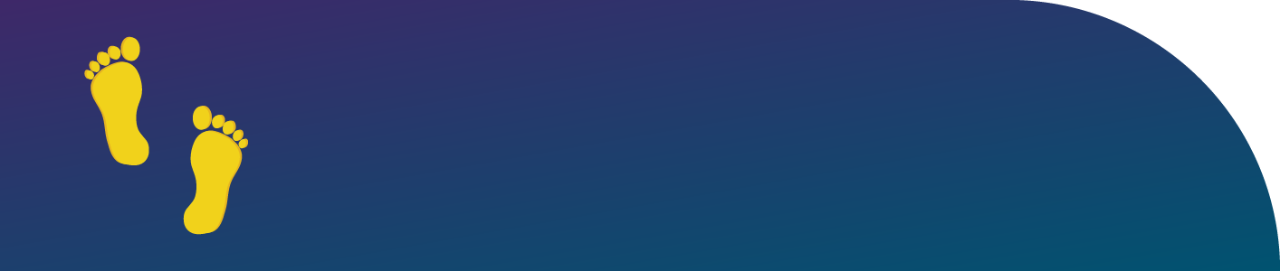 Yellow footprints on dark blue background next to phrase, "Leave real footprints, not carbon ones."