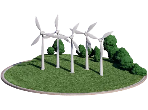 Wind farm turbines side view during the day