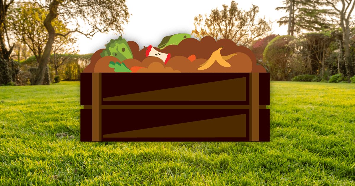 brown compost bin sitting on green grass with the phrase "10 surprising composting ideas" above