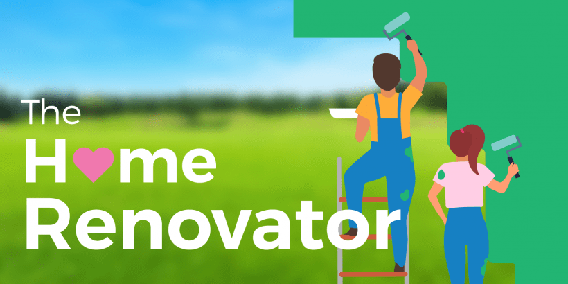 The home renovator image showing two people painting with green paint