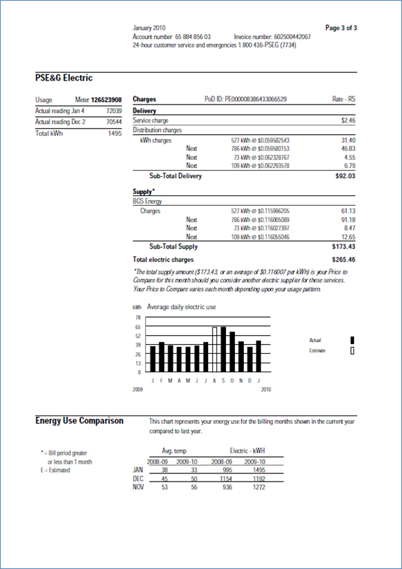 Image of front of PSE&G bill