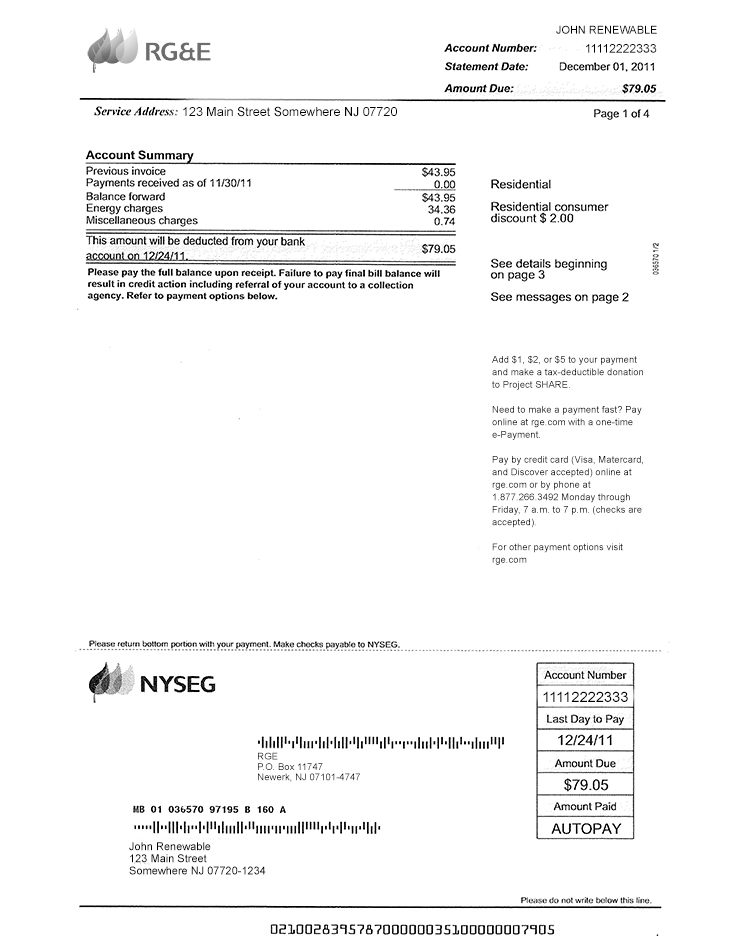 Image of front of RG&E bill